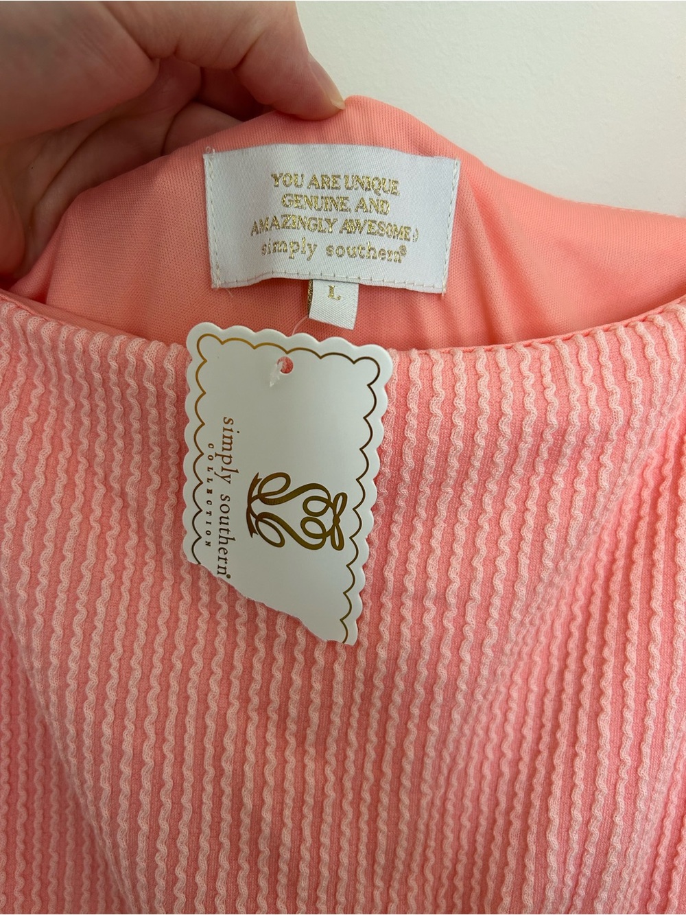Simply Southern NWT Peachy Pink Babydoll Mini Dress with Puff Sleeves Size Large - Picture 2 of 6